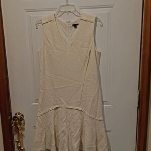 Ann Taylor Cream Textured Wool Blend Midi Flirty Bottom Sleeveless Dress Office